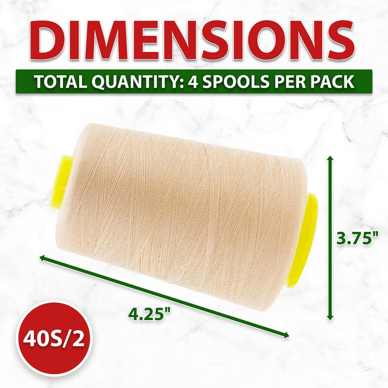 Mandala Crafts 4 Pack of Serger Threads Cones Spools - 40S/2 24000 Yards Polyester Tan Threads for Sergers Machine and Overlock Quilting Sewing Machine - Image 4